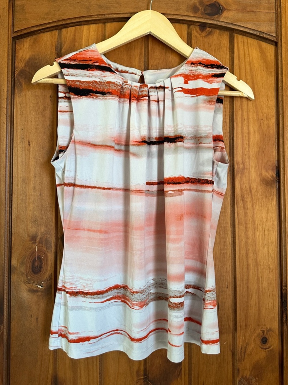 Calvin Klein Coral and White Watercolor Stripe Top